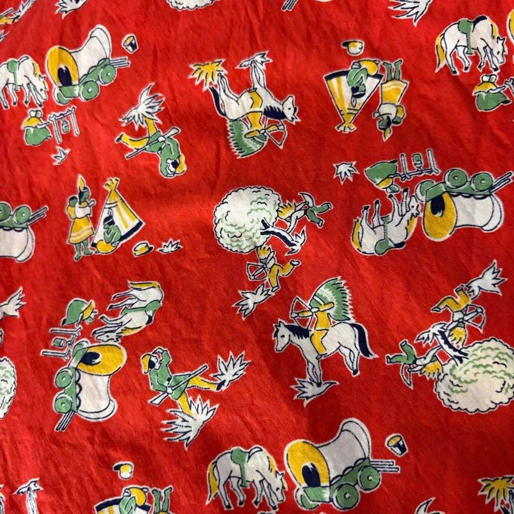 Red Triangle Kerchief Large Cowboy Print Cotton Scarf Vintage 50
